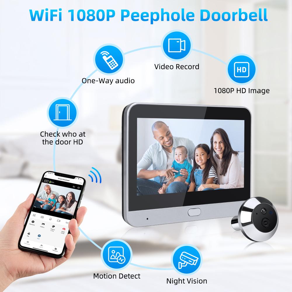 Camluxy Smart Tuya WiFi Door Camera 4.3 Inch 1080P Eye Peephole DoorBell 5000mAh PIR Motion Alarm Alexa Digital Door Viewer