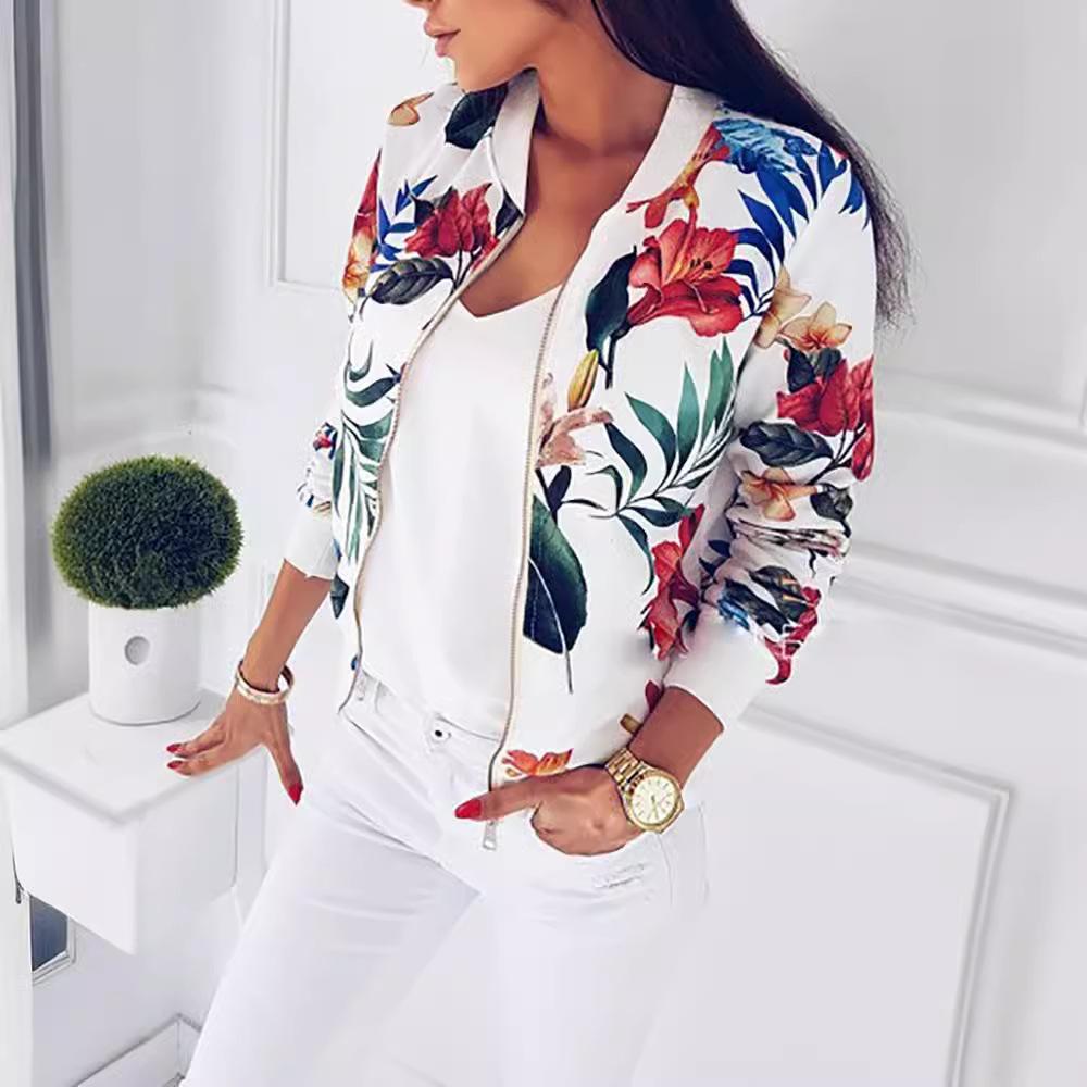 

GMXIA Женские винтажные повседневные куртки и пальто с цветочным принтом весна-осень с длинным рукавом и V-образным вырезом XXL белый