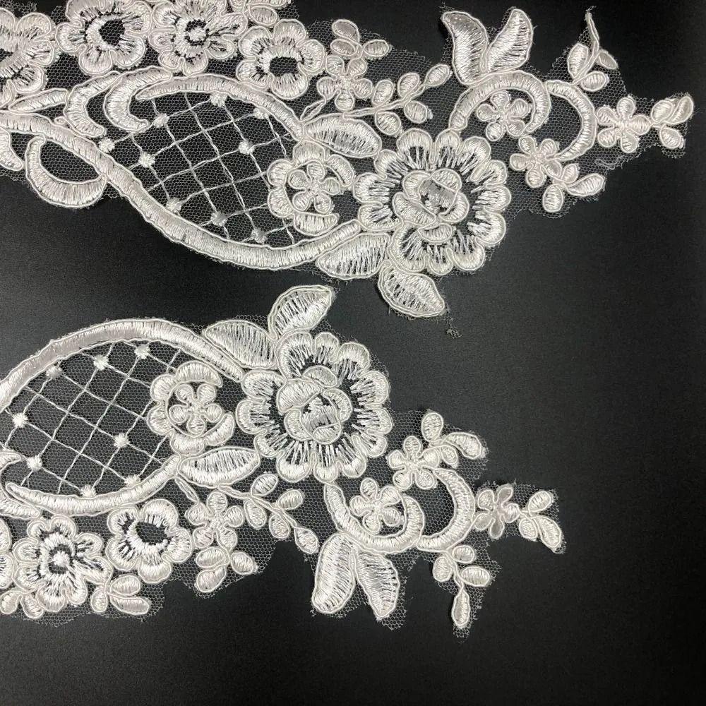 1 Pair White Flower Lace Applique Handmade Apparel Sewing Lace Embroidery Patch DIY DIY Clothing Patch Wedding Dress Accessories