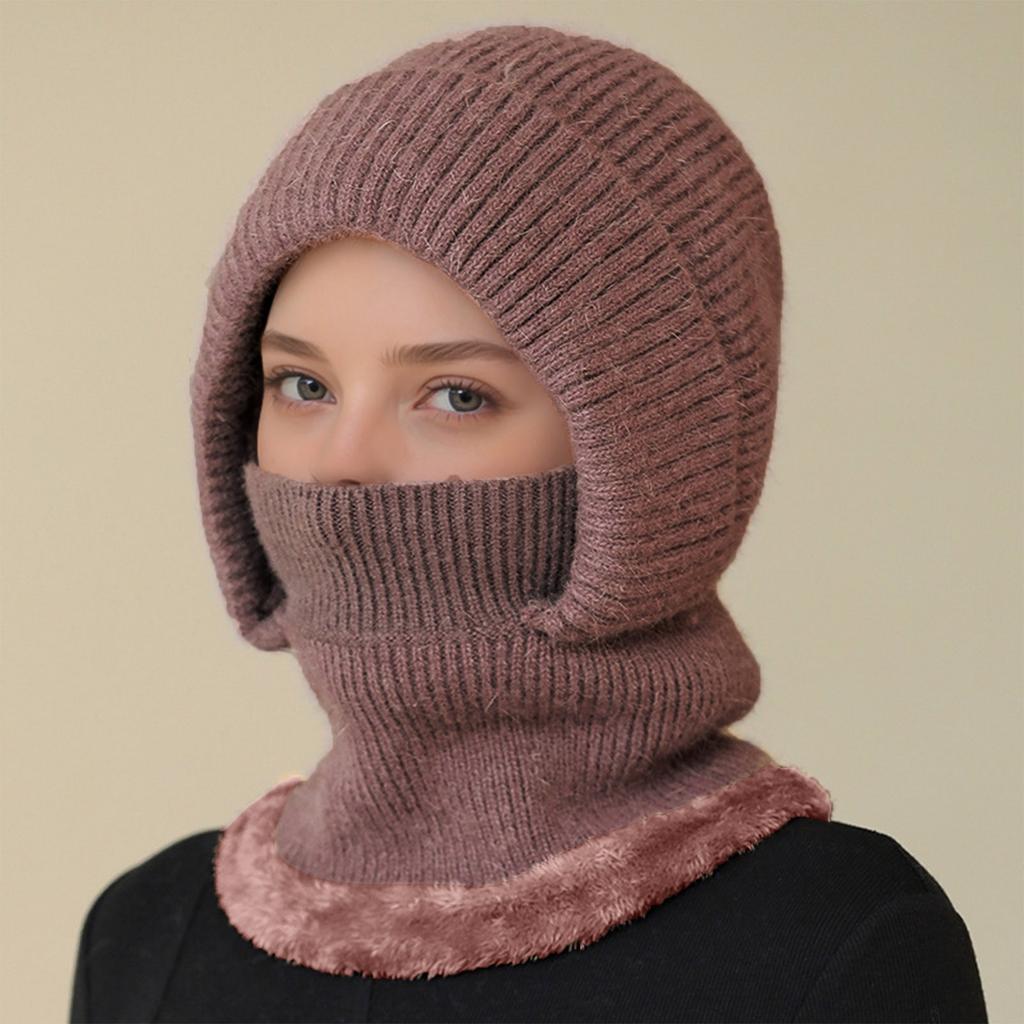 Women's Scarf Face Mask One-piece Knitted Hat With Thick Velvet Insulation And Warm Woolen Hat