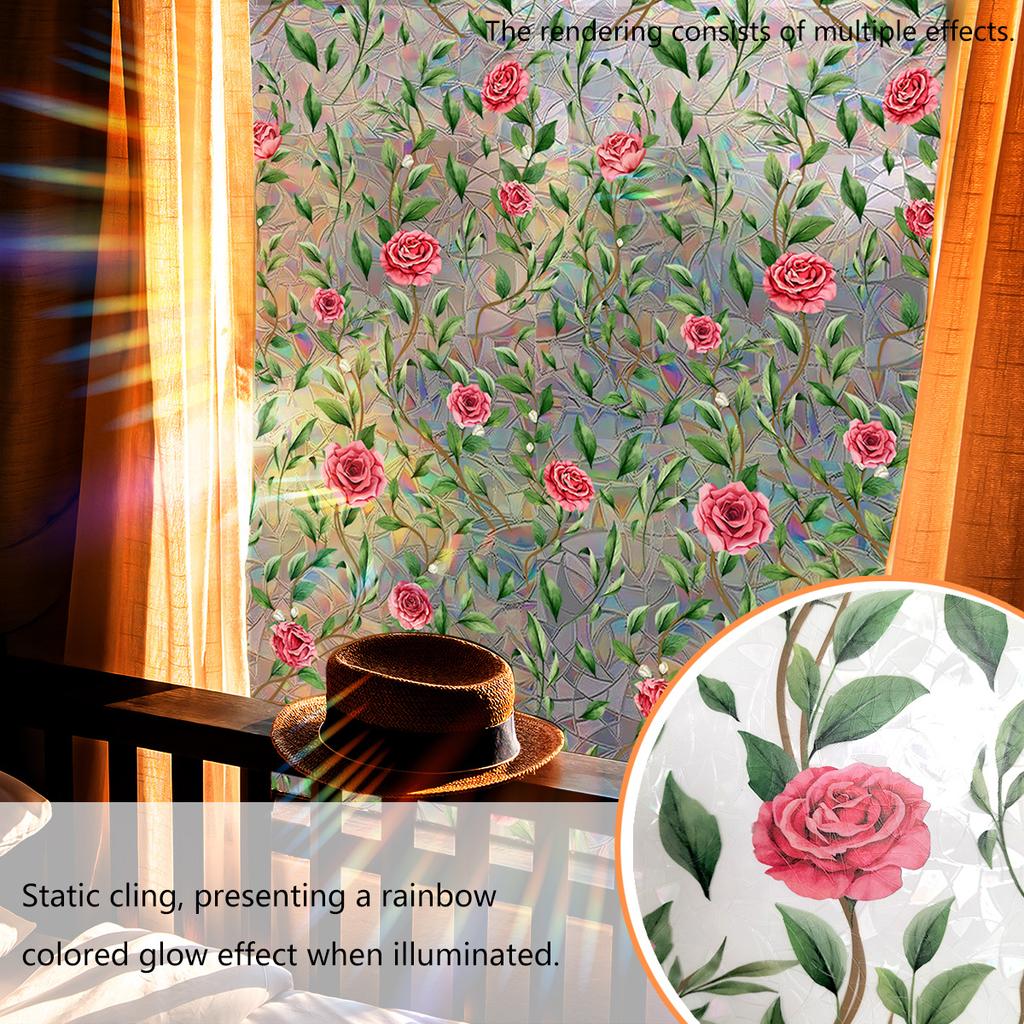 Xc9250 Green Plant Rose Vine Colorful Sunlight Electrostatic Sticker Double-Sided Visual Window Glass Decorative Sticker