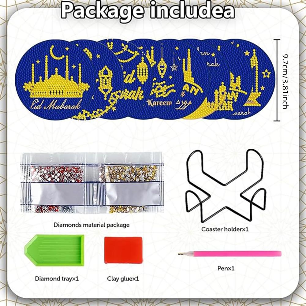 8 Pieces/set of Diamond Painted Amusement Park Patterned Coasters with Brackets DIY Coasters for Beginners and Adults, Art and Craft Supplies Gifts