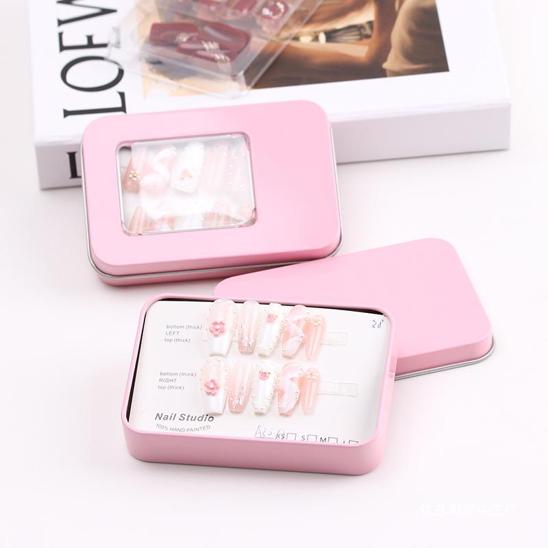 Ready Stock Tin Wearable Nail Storage Box with Window - Manicure Packaging E18