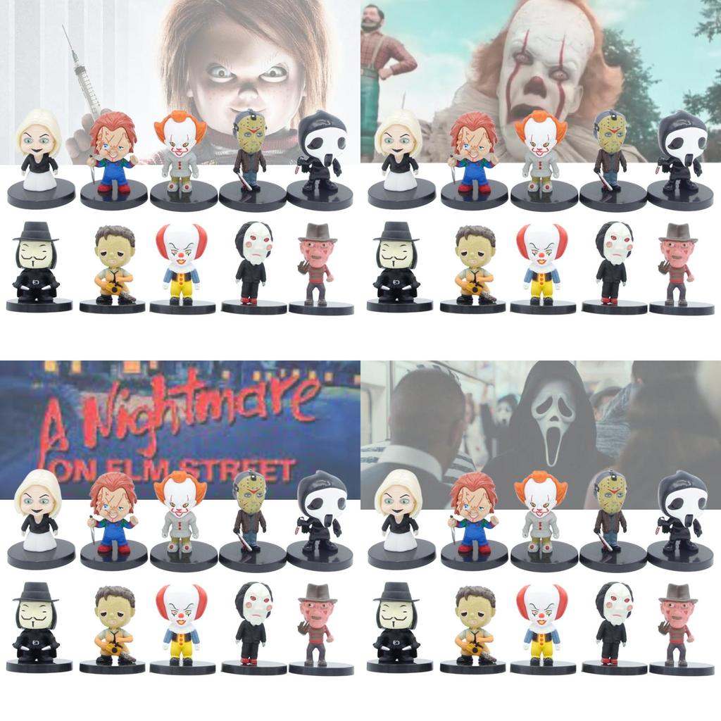 Sada 10 PVC figurek postav z hororových filmů Chucky, Joker, The Crow a další!