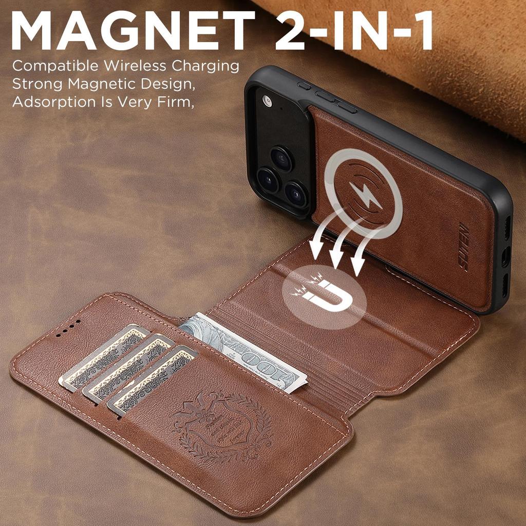 iPhone 17 Pro Max Flip Case with Card Slot, Magnetic Snap, Wireless Charging, Stand Function, and Leather Finish