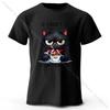 Coffee Loving Cat Pattern 100%cotton T-Shirt Soft Breathable Round Neck Short Sleeve Tee Summer Unisex Fun Quirky Style Clothing