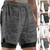 Mens Running Camo 2 In 1 Doubledeck Stretchy Quick Dry Gym Sport Shorts Pants