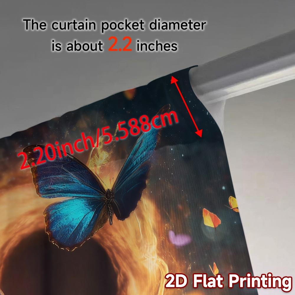 Set Of 2 Modern Flat Printing Curtains Without Rod Celestial Butterflies Durable Polyester Curtain With Light Filtering