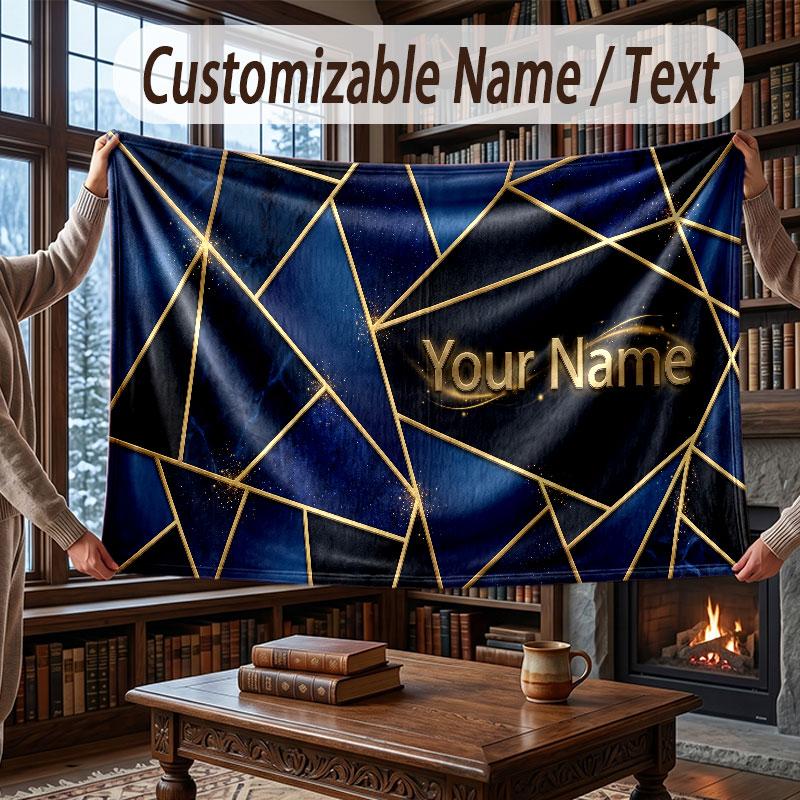 Abstract Geometric Theme Throw Blanket Custom Name Text Personalized Blanket Soft Cozy Blanket for Home Sofa Bed