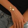 2Pcs/Set Cross Pendant Finger Bracelets For Women Vintage Gold Color Portrait Connecting Hand Harness Bangle Jewelry Accessories