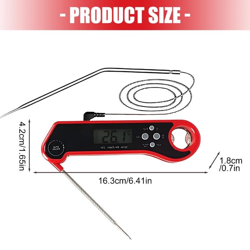 Brief Flexible BBQ Thermograph Twin Wear Resistant Probes Instantaneous Read LCD Screen for Outdoor Cooking