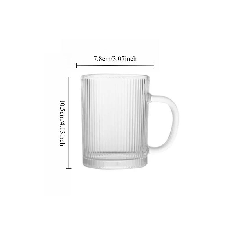 

330ml/380ml Korean Style Glass Cup Coffee Mug with Handle Breakfast Milk Juice Cups Stripe Glass Cup with Lid Simple Drinkware 1pcs
