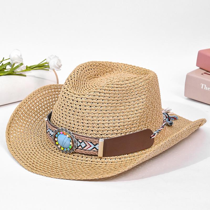 Ethnic style hat men's and women's big-brimmed straw hats show their faces, small western cowboy hats, summer outdoor sunscreen sun hats