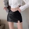 Solid Color Short Mini Skirts Waterproof High Waist A-line Skirt Fashion PU Leather Skirt Lady