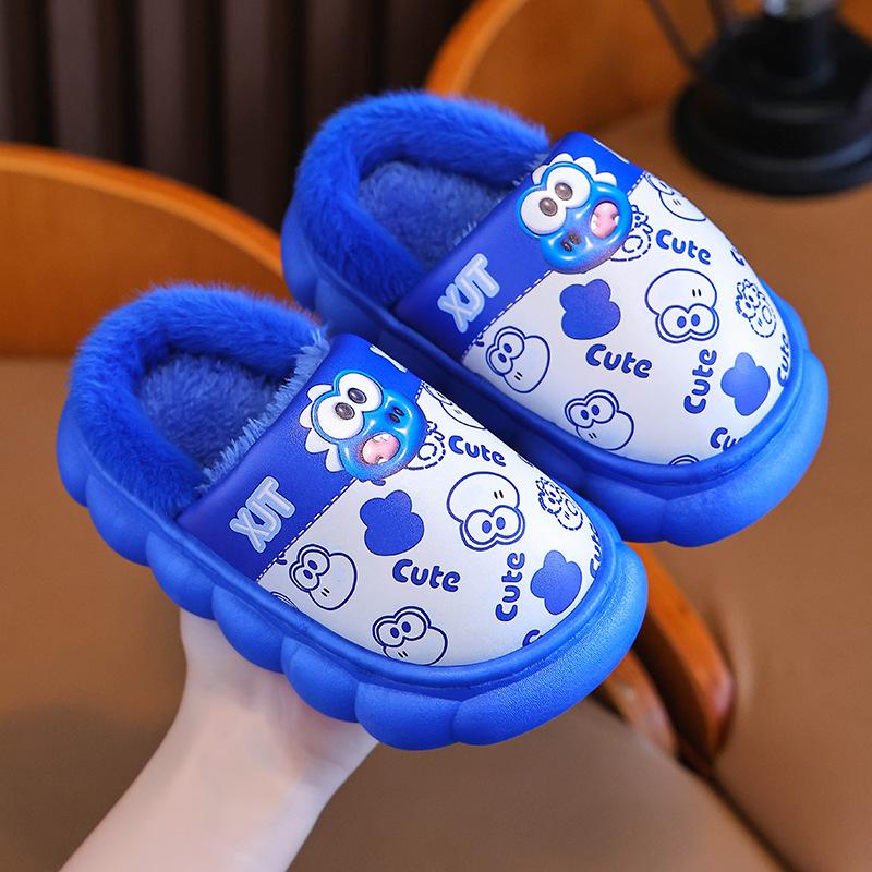 Kinder Baumwollpantoffeln Mädchen Winter neue warme PU-Leder wasserdichte Cartoon Baby Kinder Baumwollmop rutschfeste Baumwollschuhe