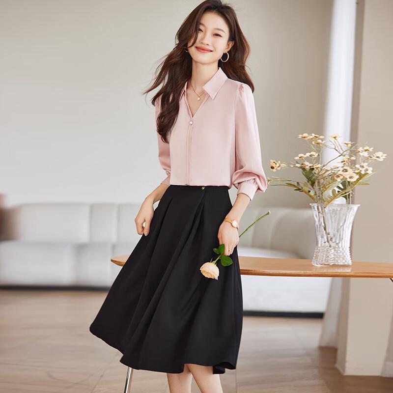 Teluoman Women's V-Neck Professional Long-Sleeve Blouse