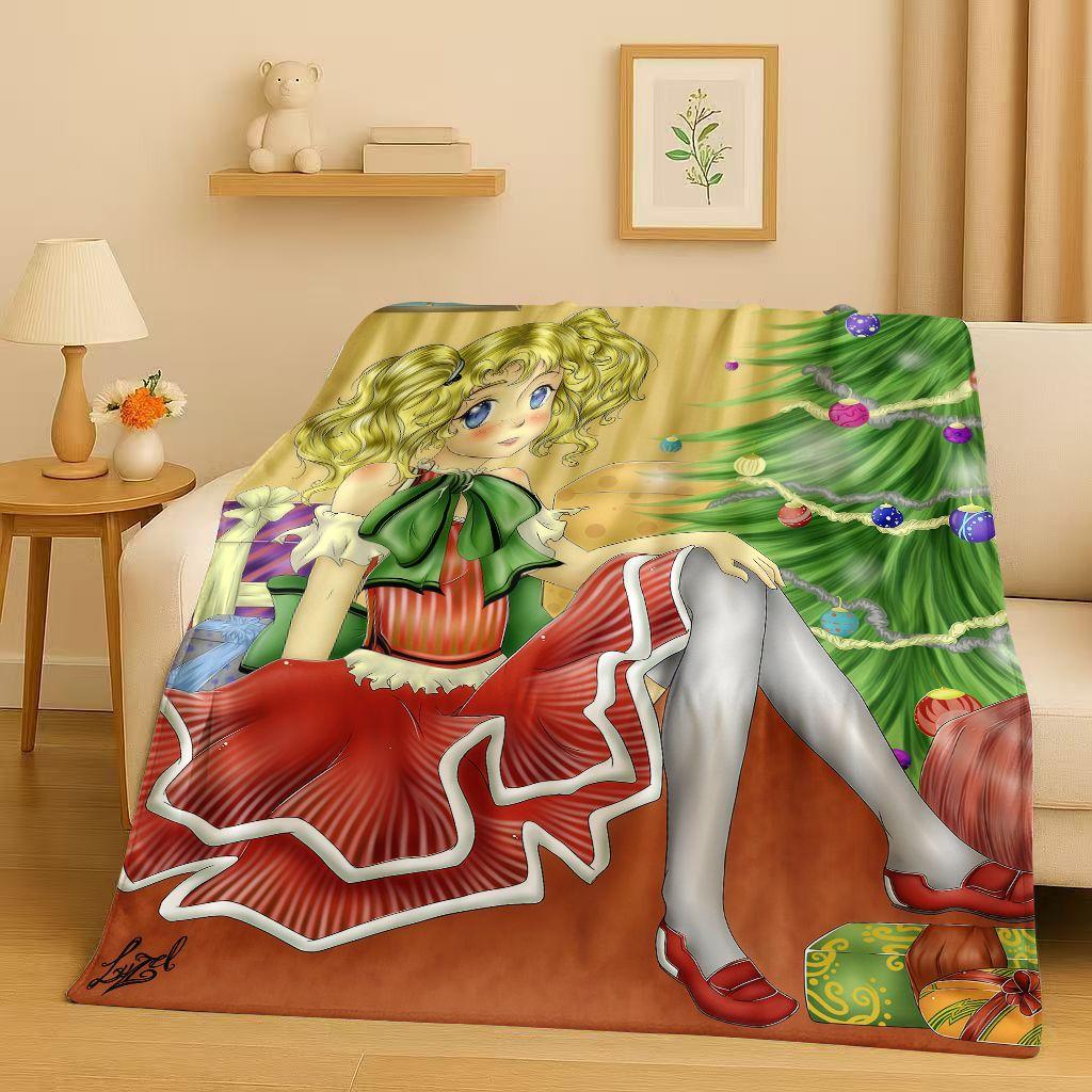3D Classic Cartoon Candy Candy Sweet Girl Flannel Blanket,Ultra Soft Warm Plush Throw for Home Bedroom Bed Sofa Cover Office Kid