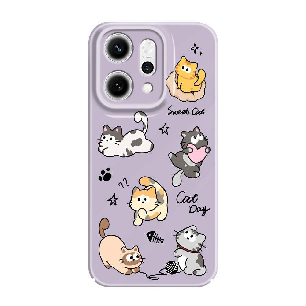 Happy Cat Phone Case For OPPO Reno 14 14F 13 13F 12 12F 11 11F 10 8 8Z 8T 7 7Z Pro 4G 5G Film Hard Cover