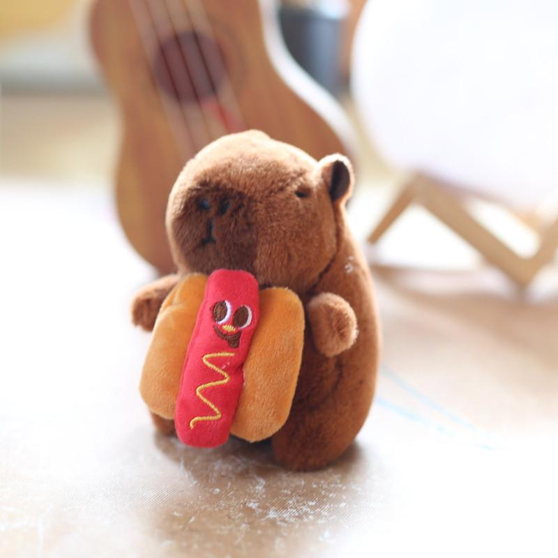 Hamburger Capybara Fries Hot Dog Plush Toy Pp Cotton Stuffed Keychain Bag Decor