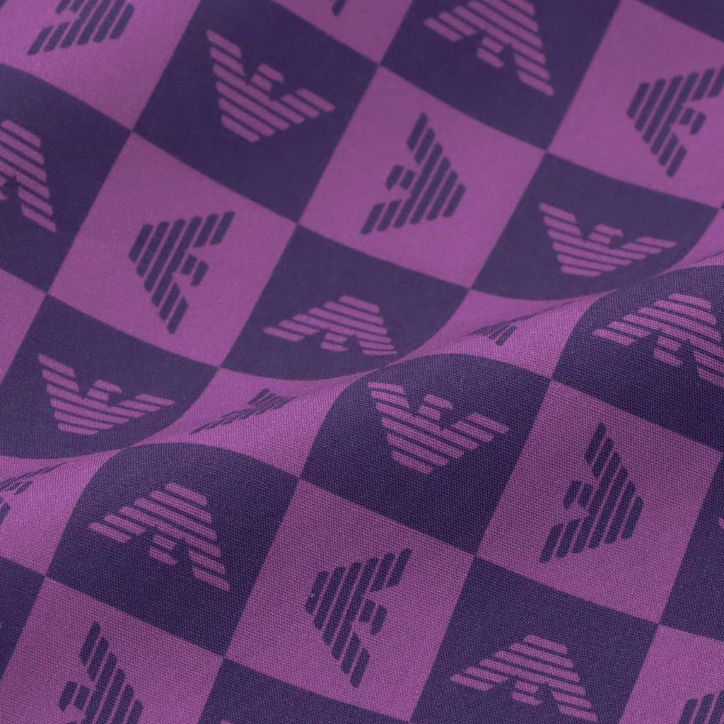 Emporio Armani Men's Checkered Eagle Cotton Woven Trunks, Size LL, Front Opening, Japanese Size, 54251001, 73. Purple