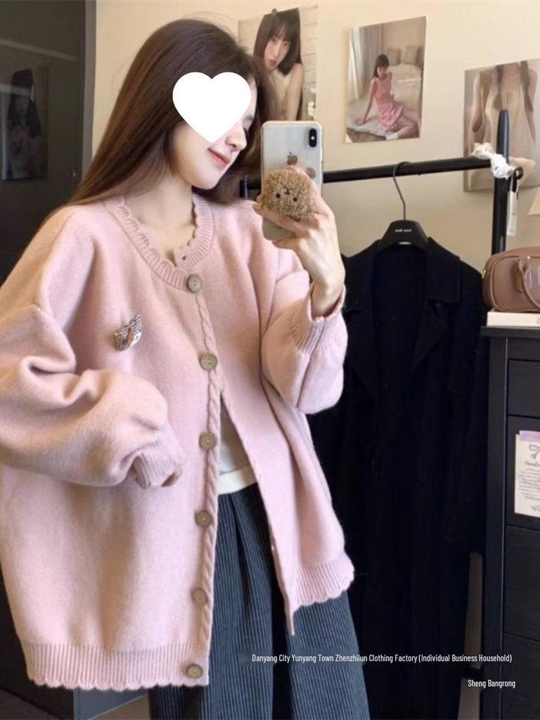 Autumn/Winter Women's Cute Lace Oversized Knit Cardigan Sweater