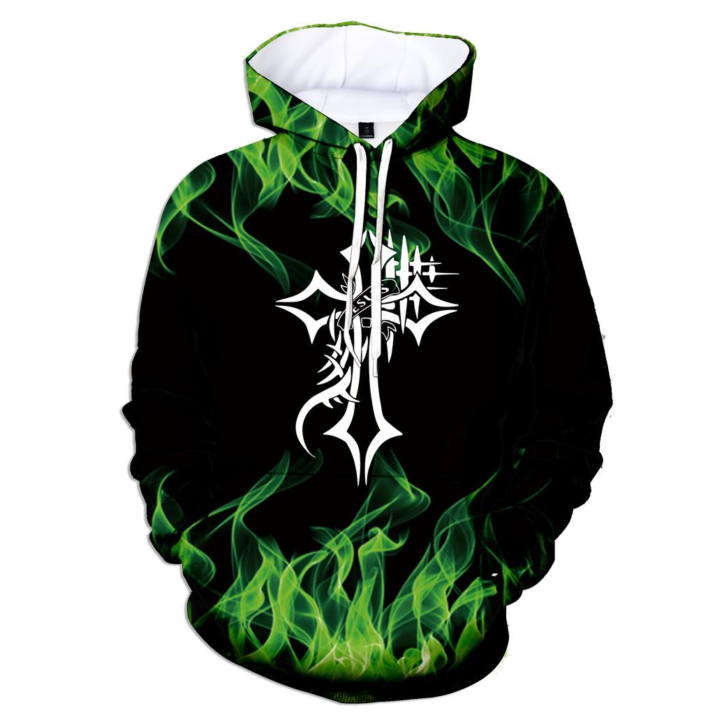 New Fashion Autumn and Winter 3D Flame Men's Hoodie Hooded Sweatshirt Pullover Cross Printed Large Size Sweater