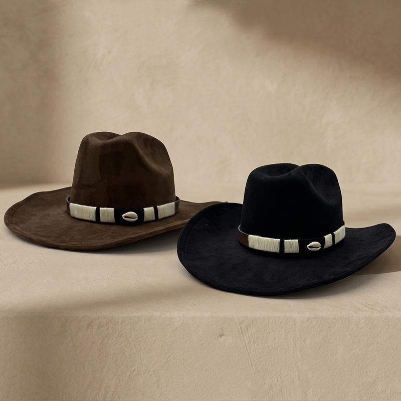 European and American Fashion Hats Western Retro Cowboy Hats Fashion Versatile Woolen Jazz Hats Big Brim Etiquette Felt Hats
