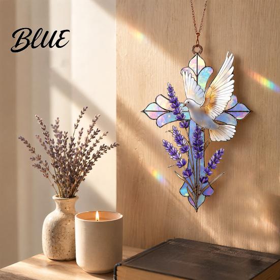 Indoor Outdoor Hanging Decor Acrylic Peace Pigeon Lavender Ornament Sun Catcher for Window Porch Garden Stained Glass Decoration with Sunlight
