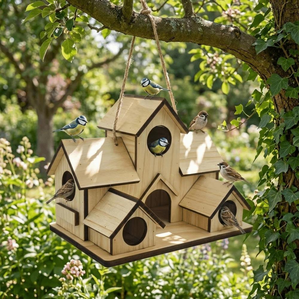 Bird Cages Rainproof Wooden Bird House Ventilation Decorative Hanging Birdhouse Handmade Hatching Nest Tree Balcony
