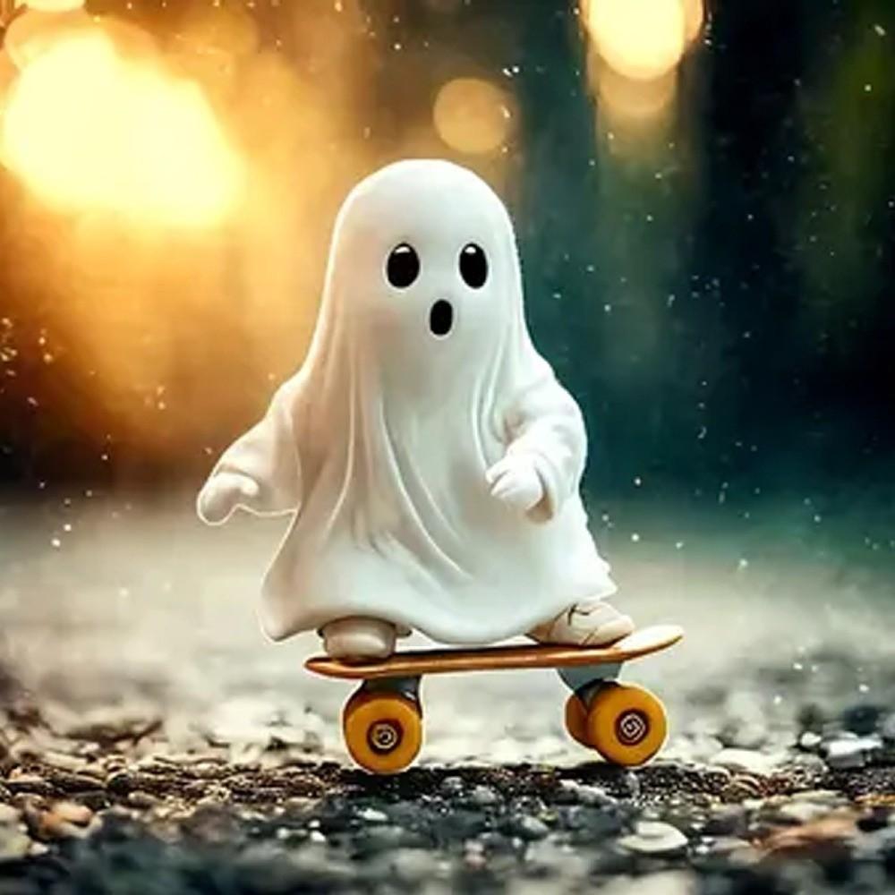 Skateboard Ghost Halloween Ghost Statues Halloween Themed Spooky Sculpture  Desktop Decor