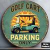 1pc Retro Golf Cart Parking Vintage Round Metal Plaque English Wall Decor For Garage Bar Club