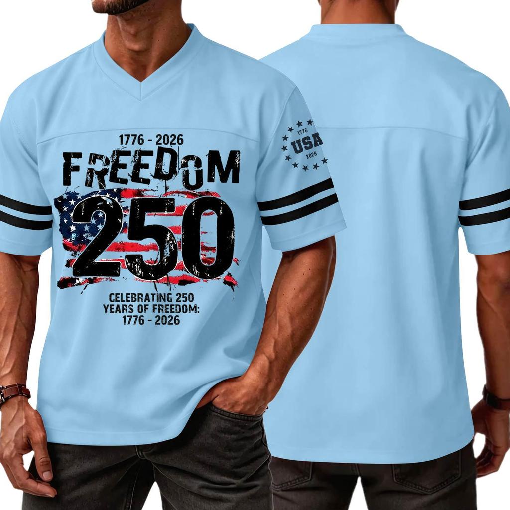 Casual V Neck Jersey Short Sleeve Sports T Shirt Celebrating 250 Years of Freedom 1776 2026 Lightweight Breathable Athletic Top