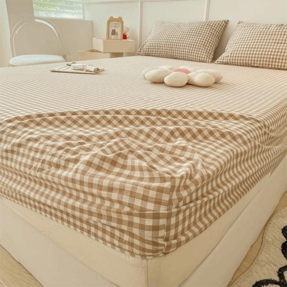Practical All Inclusive Single Plaid Mattress Cover Non Slip Skin-friendly Bed Sheet Rustic Style Elastic Band Bed Cover Bedroom