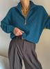 Women's Half-High Collar Zipper Ribbed Knit Pullover Sweater, Short-Sleeve, Loose Fit, 2025 Autumn/Winter Collection.