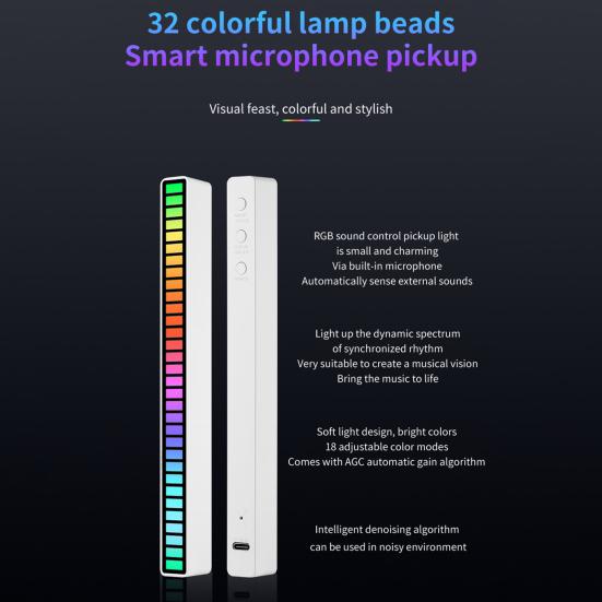 Yousheng RGB Lamp Music Rhythm Pickup Light Multiple Modes 5 Speeds Battery Operated Desktop Sound Control Lamp Ambient Light