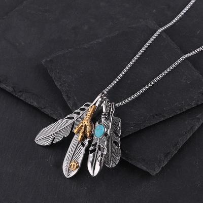Takahashi Feather Pendant Necklace: Trendy Japanese and Korean Design for Men and Women, Retro Leaf Long Sweater Chain Accessory.
