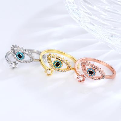 Evil Eye Blue Enamel Ring for Women – Adjustable Open Band Fashion Minimalist Jewelry