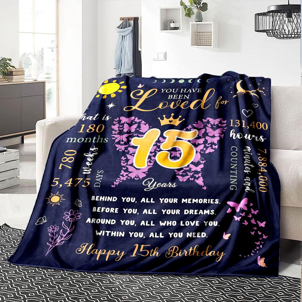 15Th Birthday Celebration Lightweight Blanket Ultra-Soft Great for Sofa Couch Office Bed Seasons Universal Versatile Accessory Gifts Y9