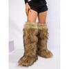 Damen Flauschige Kunstfell Hoher Schaft Schneestiefel Langfell Mongolische Wollstiefel Kniehohe Stiefel Knöchel Schneestiefel