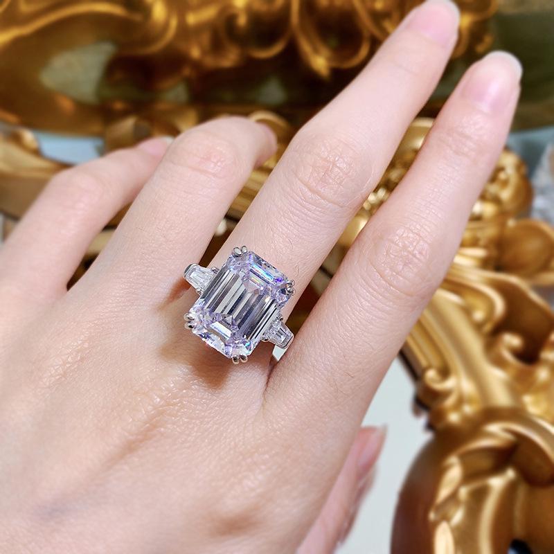 Hui Zhi Yi 2023 S925 Sterling Silver Yellow Diamond Ring for Women - European & American Style, High Carbon 11*15mm Gem