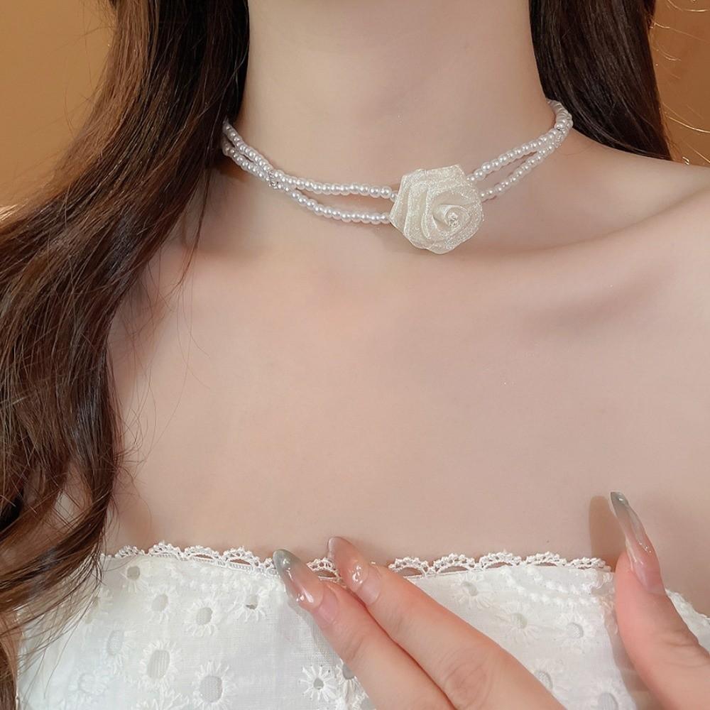 Jewelry Accessories Korean Style Choker Mesh Rose Pearl Clavicle Chain  Couple Gift