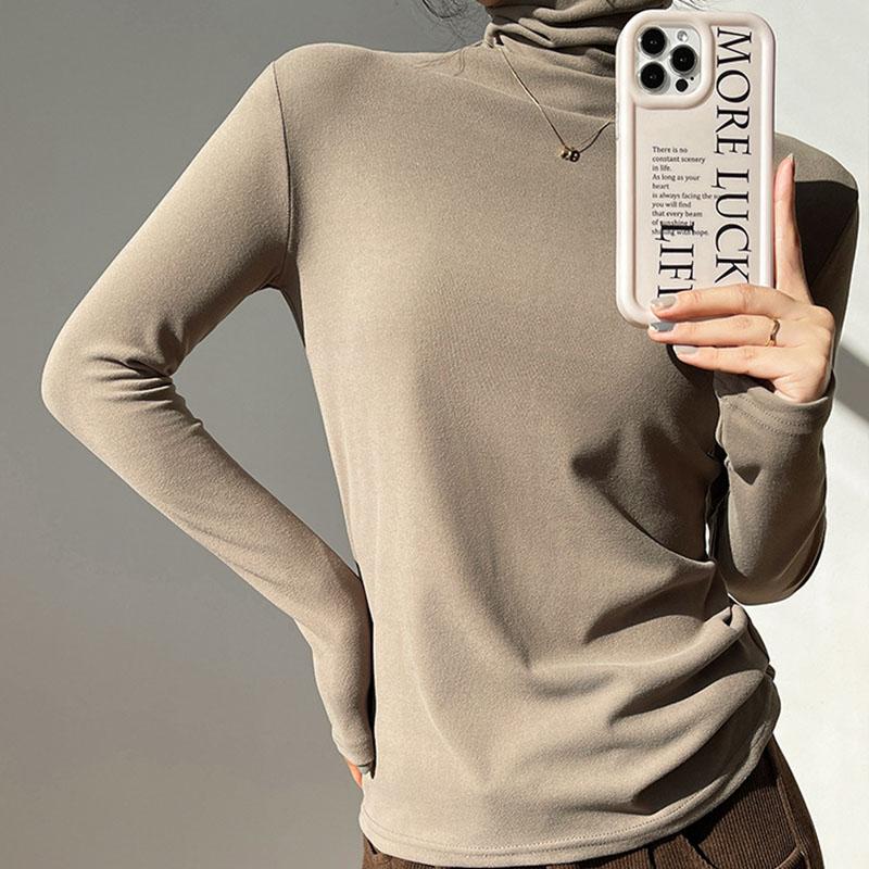 Rolák Jednobarevné Spodní topy Žena Podzim Zima Slim Jednoduché Trička s dlouhým rukávem Ženy Běžné Trička Dámské