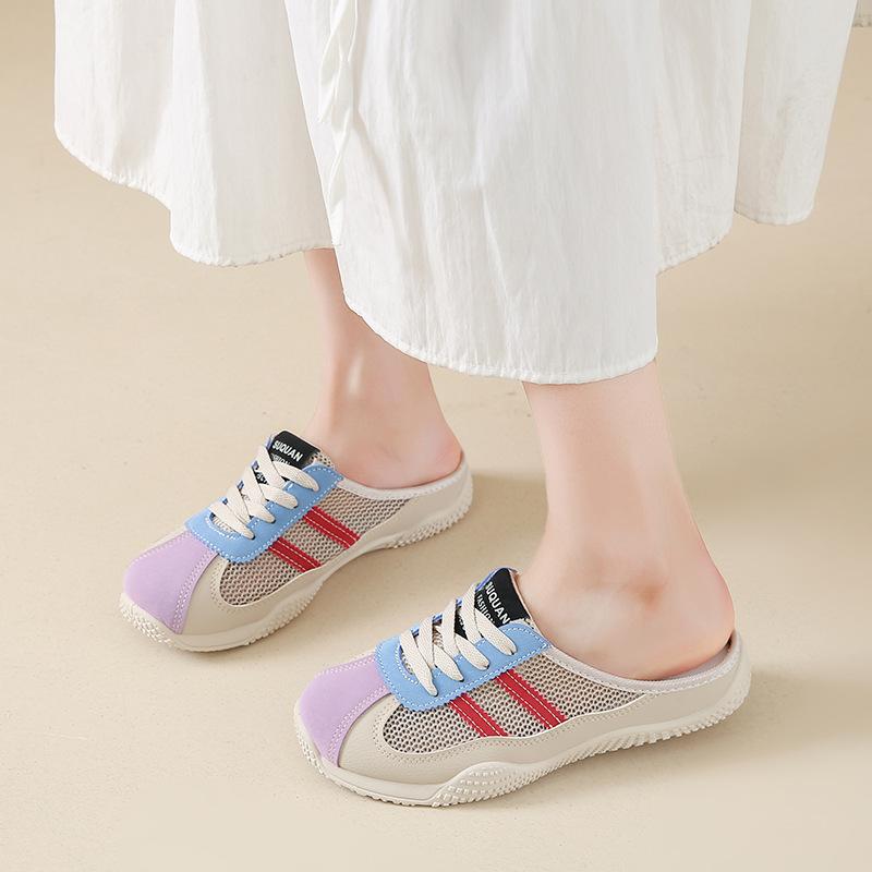 2025 summer cool slippers new Korean version ins schoolgirl half tray thick bottom heightening mesh breathable casual slippers