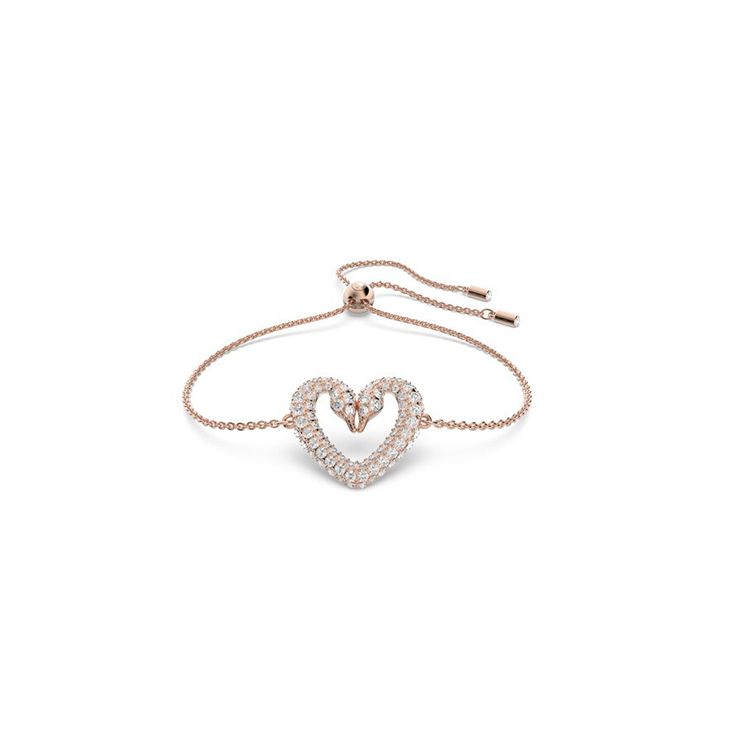 Swarovski Una Swan Double Swan Heart Gold Plated Bracelet Women bracelet 5628658 Box (Random Color)