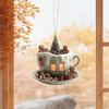 Yousheng 4 Pcs 2D Acrylic Christmas Ornament Cup Shaped Hot Cocoa Hanging Ornaments Snow Village House Xmas Tree Decoration for Tree Car Decor