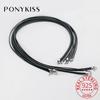 PONYKISS Real  Sterling Silver Black Leather Rope Choker Necklace For Women Classic Fine  Minimalist Bijoux