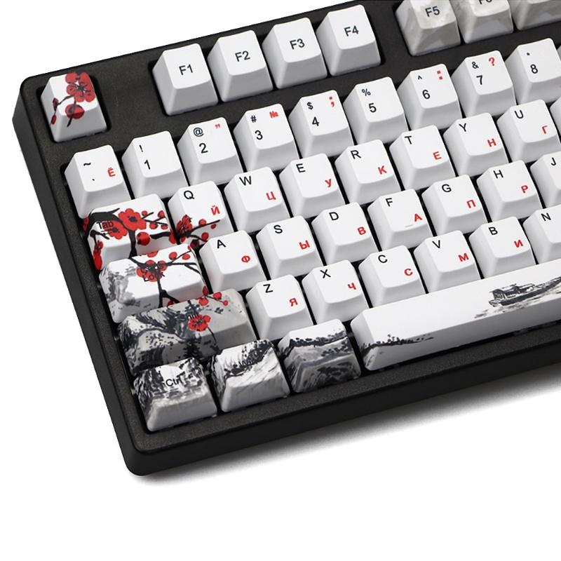 110 kláves OEM profil DYE-Sub Květinová švestka PBT Keycap Sublimační tisk s 1,75U 2U Shift 6,25U Mezerník