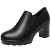 Women's Chunky Heel Platform Loafers - 2024 Spring/Autumn, Round Toe, Leather, Slip-On, Waterproof.