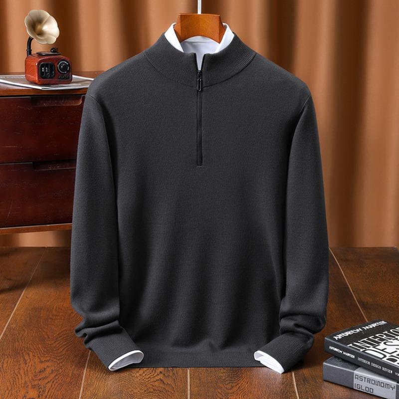 Men Half High Collar Zipper Warm Knitted Pullover Sweater
