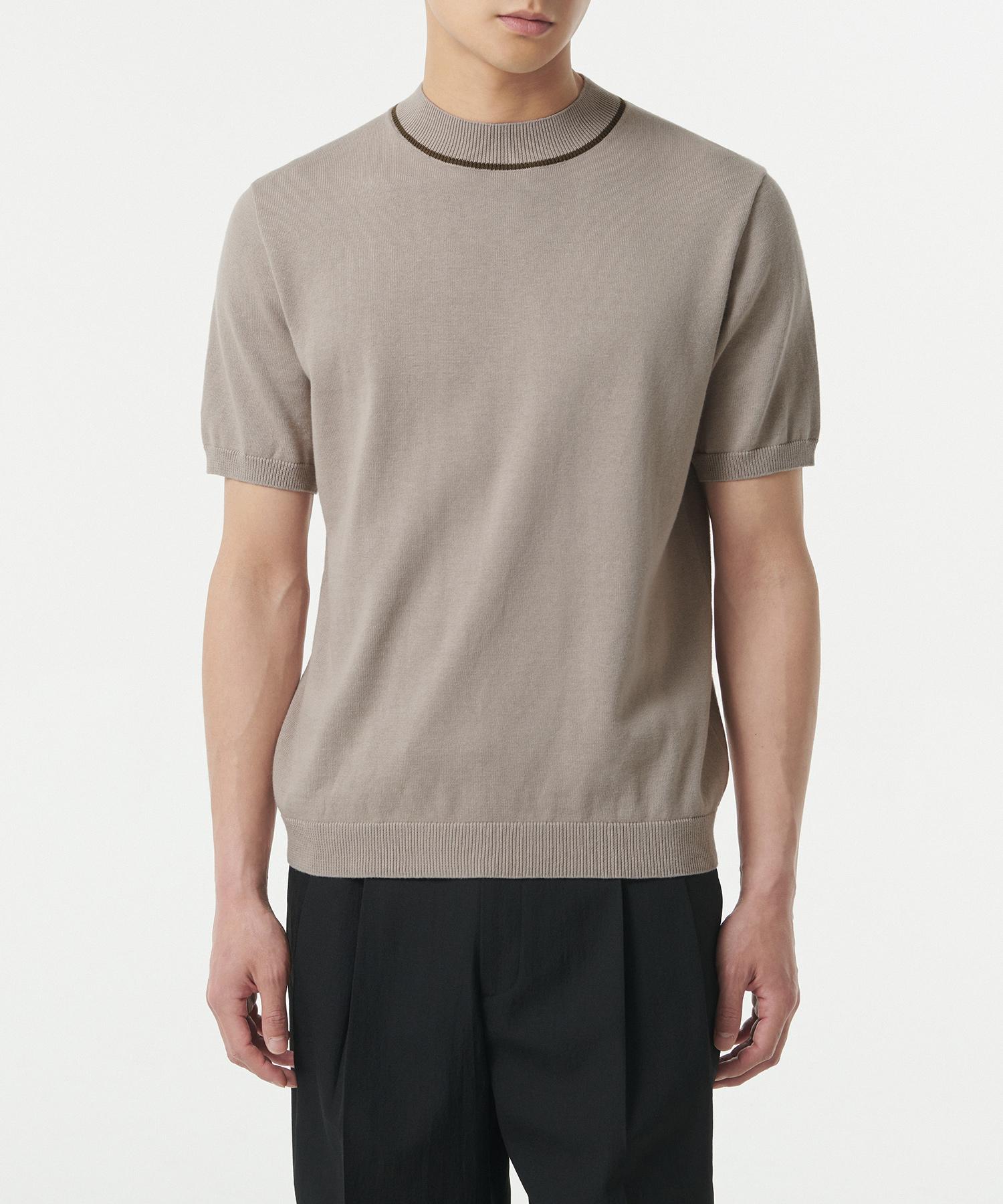 Musinsa Standard Mock Neck Tipping Short Sleeve Knit [Mushroom] Mushroom/L